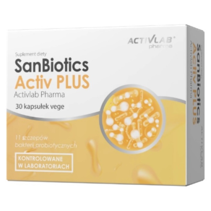 Supliment alimentar Activlab Sanbiotics Activ Plus, 30 capsule, probiotice, sprijin digestiv, vegan