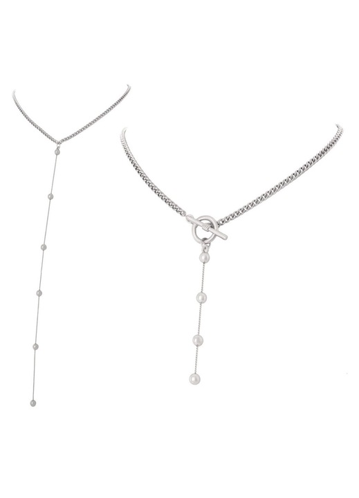 Colier Colibra cu bile delicate, argintiu, 42cm