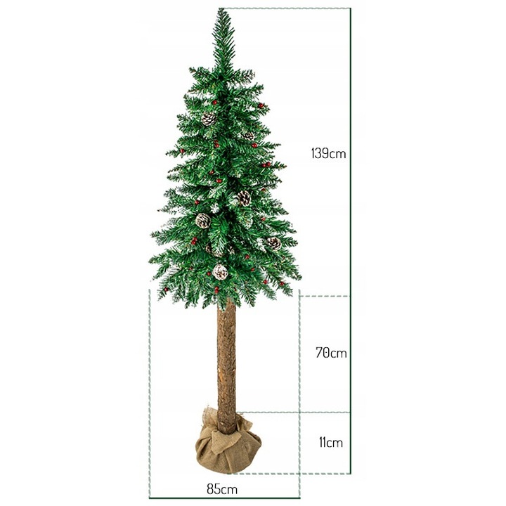 Brad de Craciun, ZOLTA, 220cm, trunchi natural, stabil, Verde