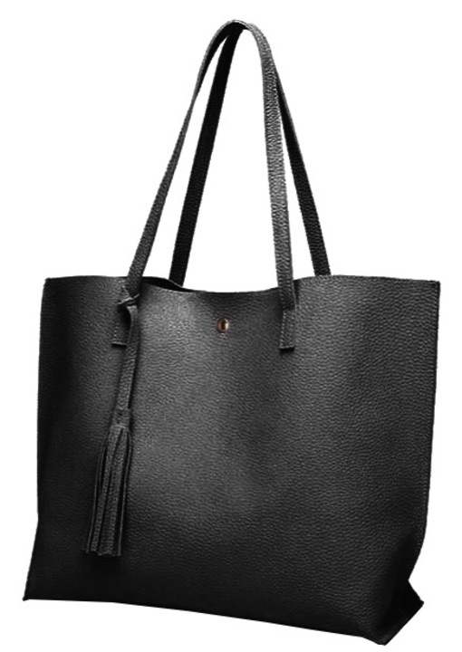 ZOLTA női bevásárlótáska, ökológiai bőr, fekete, 36x11x30cm