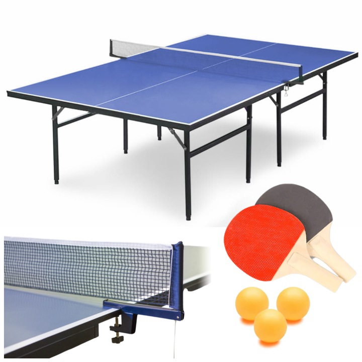 Masa tenis Zolta, set cu plasa, 2 palete, 3 mingi, 274,5x152,5cm, albastra