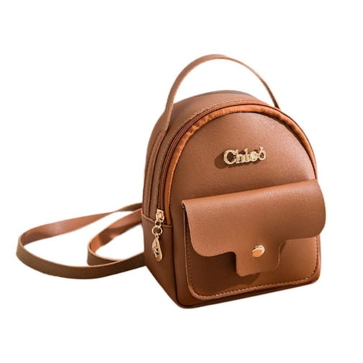 Раница тип несесер ZOLTA, дамска, екологична кожа, 18x15x7см, цвят кафяв