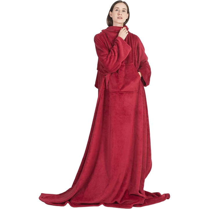 Patura cu maneci, ZOLTA, Microfibra, 200 x 160 cm, Rosu