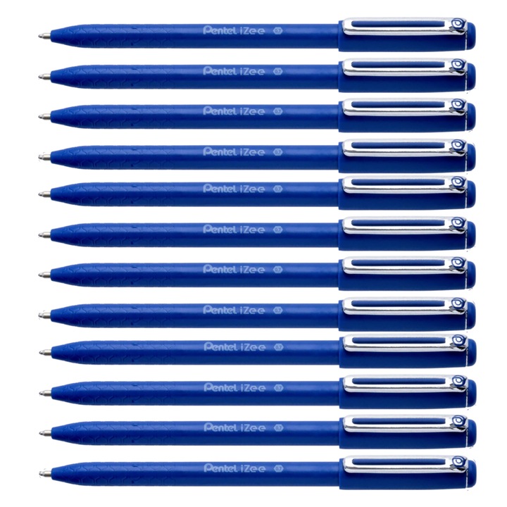 Pixuri Pentel iZee, set 12 buc, tus albastru, design ergonomic, metalic