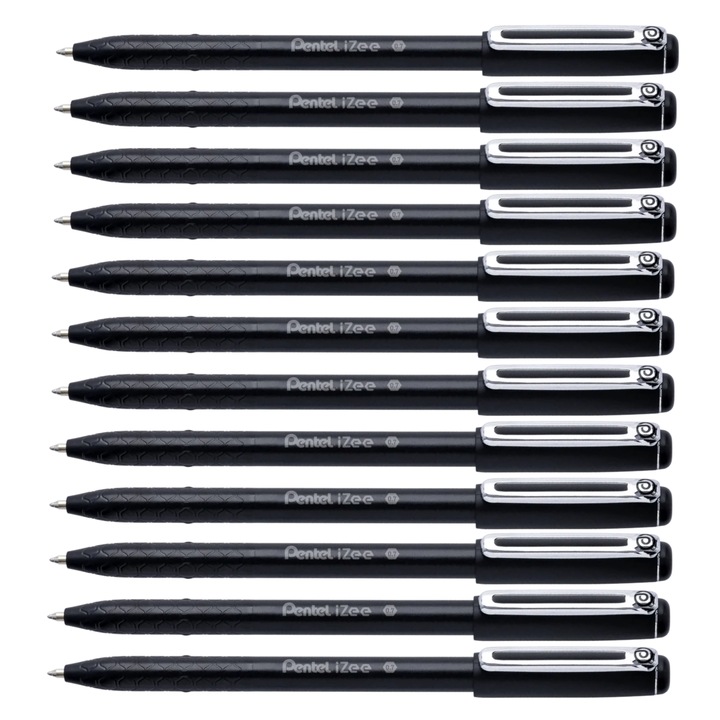 12 db iZee toll készlet, Pentel, Ergonomikus kialakítás, Fém klipsz, Fekete