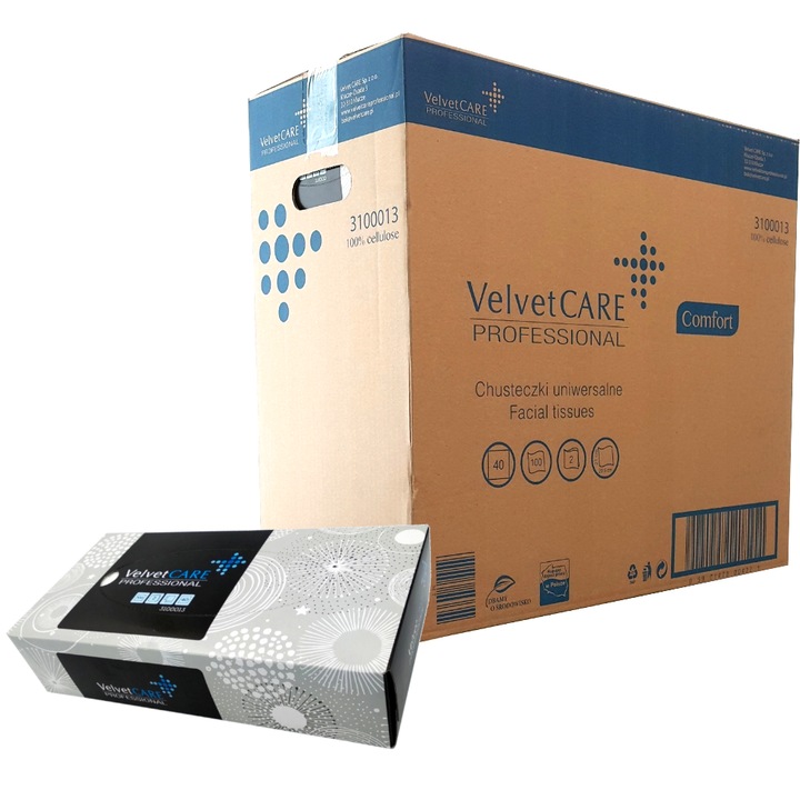 Set 100 Servetele igienice, Velvet, 20.5x21cm, 2 straturi, alb, 40 cutii