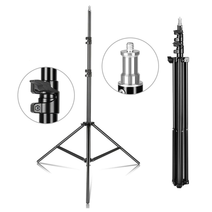 Trepied de iluminare, Zolta, otel/plastic, reglabil, 70-210cm, negru