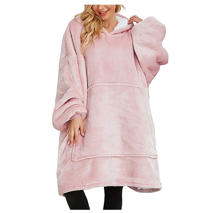 Halat cu gluga ZOLTA, microfibra moale, unisex, roz pal, 85x80cm