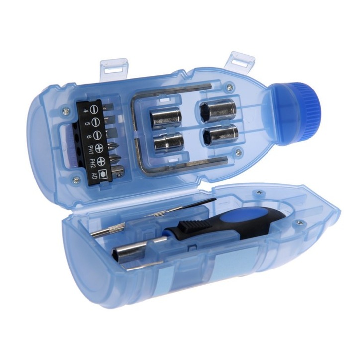 Set de unelte, 15 elemente, ZOLTA, forma sticla albastra