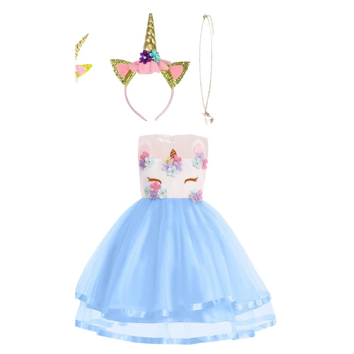 Costum fetita, ZOLTA, rochie unicorn, albastru, marime 110