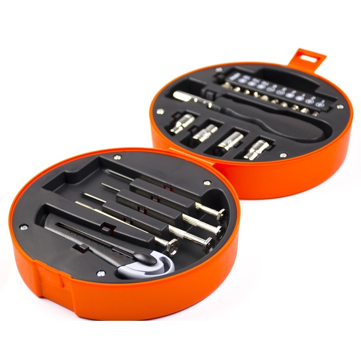 Set de unelte ZOLTA, 10 biti, 4 surubelnite, etui portocaliu, 13cm