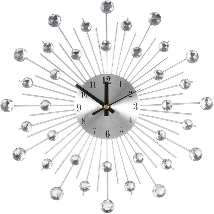 Ceas de perete 3D cu diamante, ceas decorativ, ceas de perete, decor pentru living, ceasuri puriste moderne si linistite, metal, stil diamante