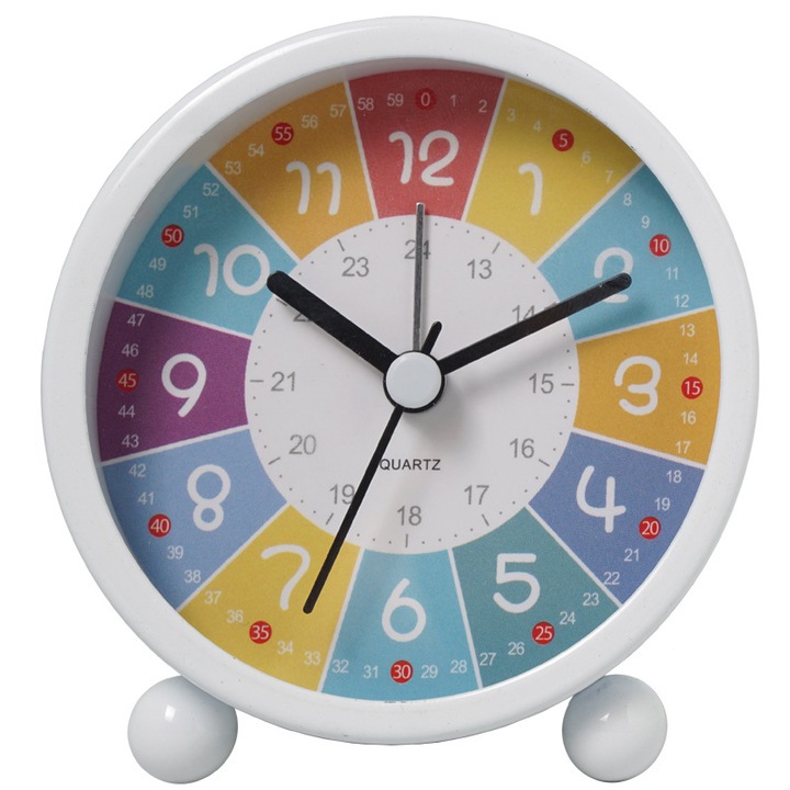 Ceas de invatare pentru copii – Ceas cu afisaj orar – Ceasuri de perete pentru copii pentru dormitoare – Decoratiune de perete pentru camerele copiilor – Ceas analogic pentru copii pentru predarea orei – Copiii invata usor sa citeasca ora (Alb)
