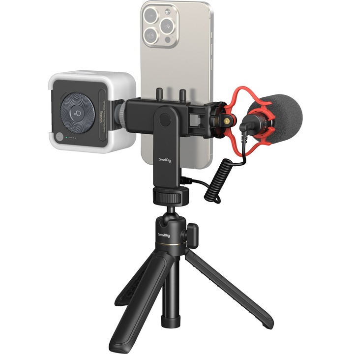 Kit video cu selfie stick, trepied, lampa bi-colora, microfon si softbox pentru vlogging pe smartphone, SmallRig VK-50 4369