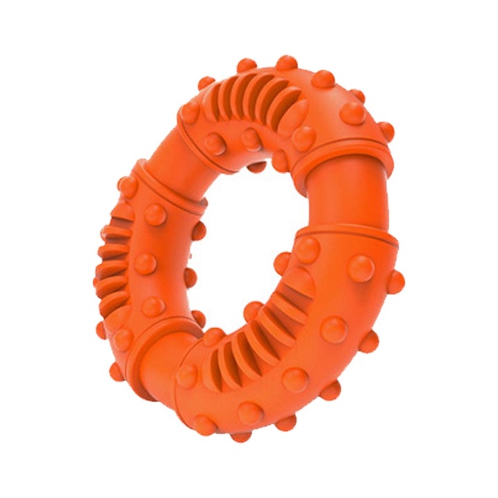 Интерактивна играчка за кучета, QttvbTna, изработена от гума, устойчива на ухапване, почистване на зъбите, оранжева, 130x141x36mm