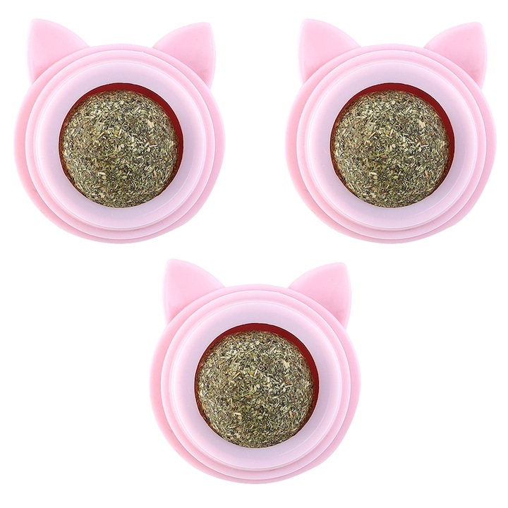 Комплект от 3 играчки за котки, QttvbTna, топки от коча билка, интерактивни, розови, ABS