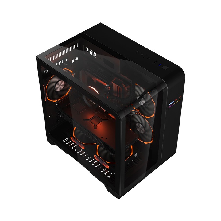 Carcasa 1stPLAYER® Gaming RT5-Bk, afisaj digital, aRGB, Cube-Tower ...