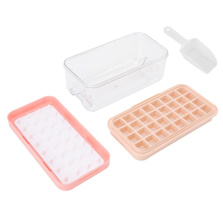Jormftte jégkockaforma, fedővel és tárolódobozzal, kúpos kialakítású, szilikon, rózsaszín