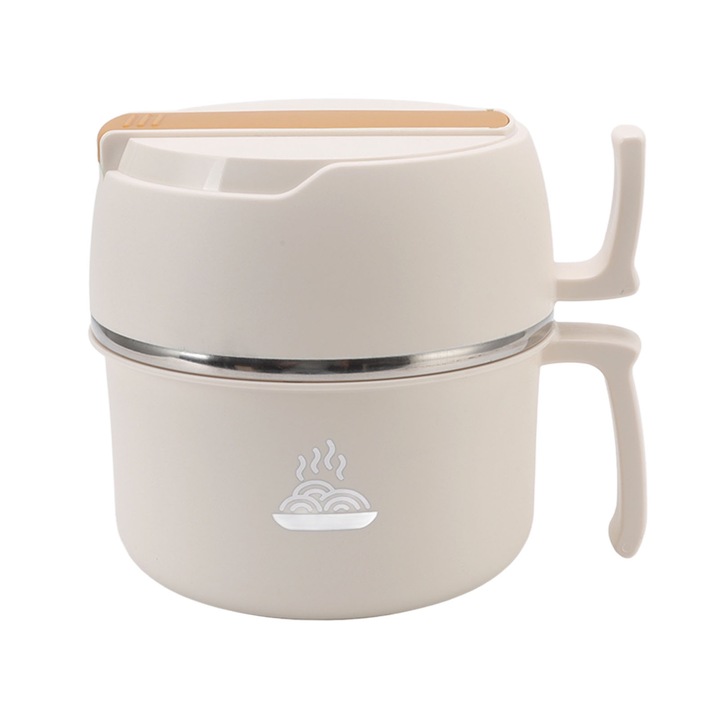 Jormftte rozsdamentes acél tál, fedéllel, villával és kanállal, nagy kapacitású, kétrétegű kialakítás, bézs