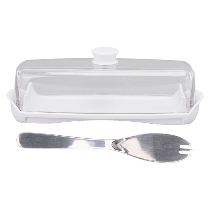 Jormftte élelmiszeres doboz, nagy kapacitású, kompakt, fedéllel és késsel, átlátszó