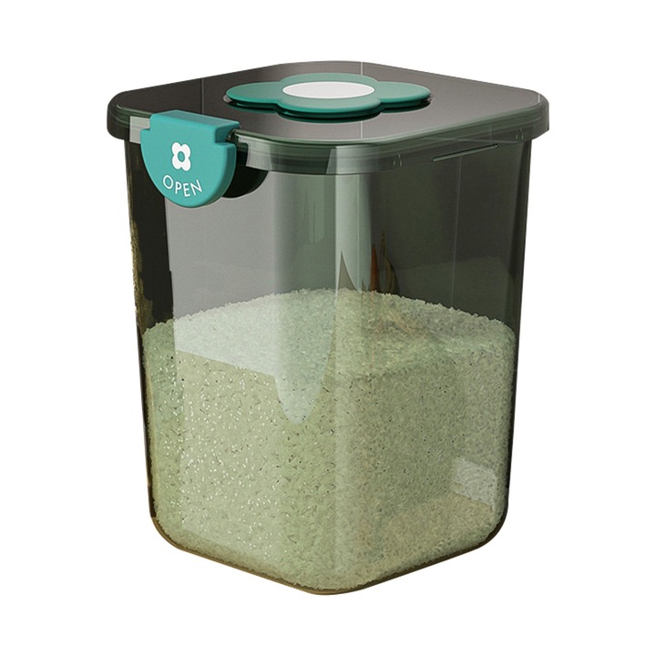 Jormftte átlátszó ételtartó, 10 kg kapacitás, rizsre és gabonafélékre, szivárgásmentes, zöld