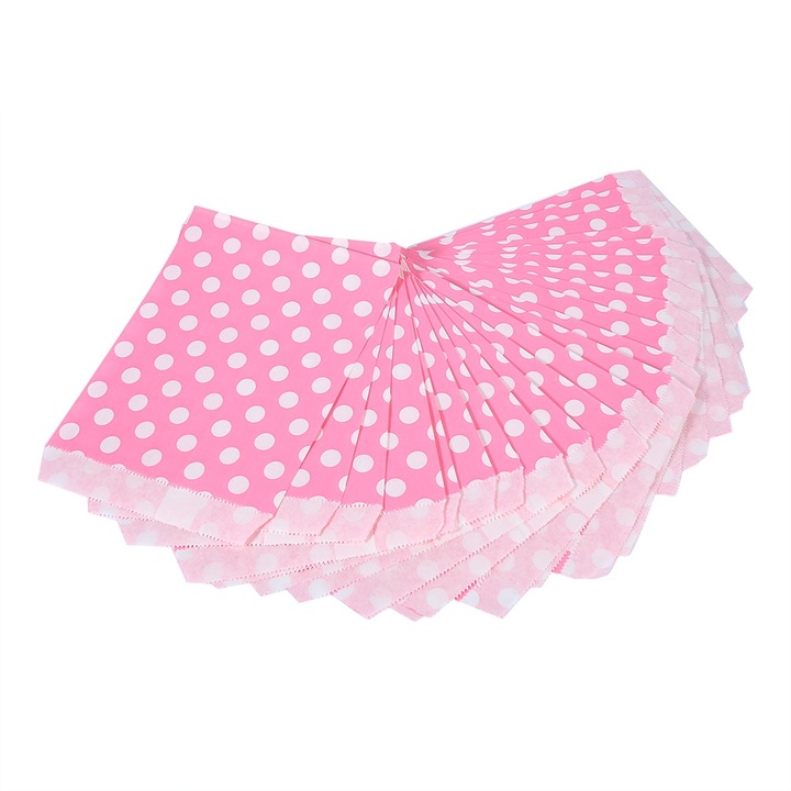 Papír ajándéktasak pöttyös mintával, Jormftte, 25 darabos szett, rózsaszín, partikra és esküvőkre