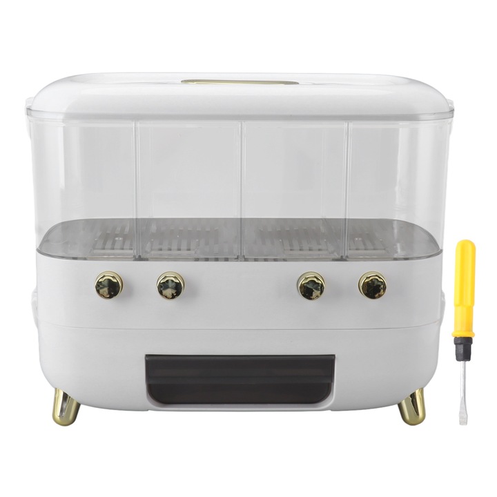 Jormftte élelmiszertartó, rizsadagoló, átlátszó kialakítás, 4 rekeszes, fehér