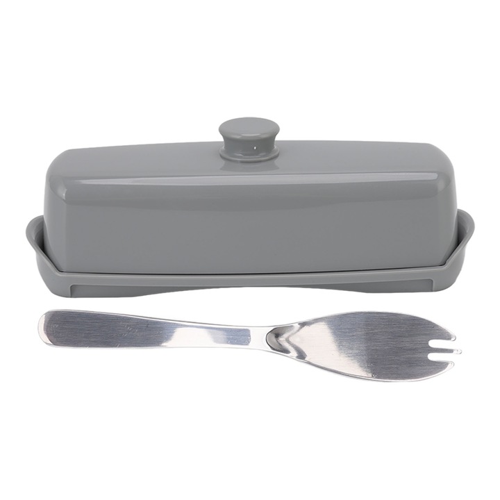 Jormftte ételtartó doboz, nagy kapacitású, kompakt, fedéllel és késsel, szürke