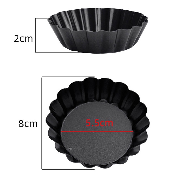 Комплект от 6 форми за торта, Мини, Подвижно дъно, 8 см, Черен