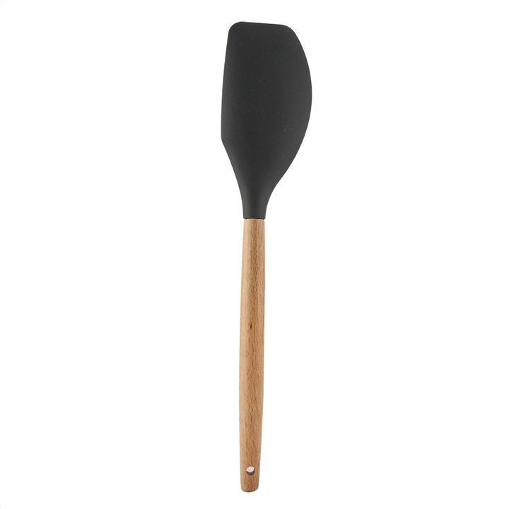 Spatula din silicon, Cozevdnt, maner din lemn, rezistenta la caldura, negru