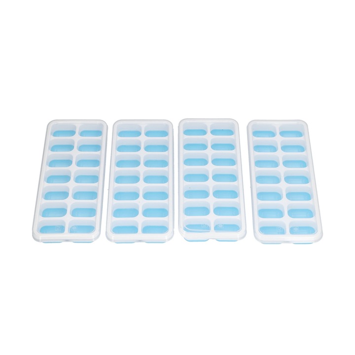 4 db jégkockaforma készlet, Jormftte, szilikon, átlátszó fedél, kék