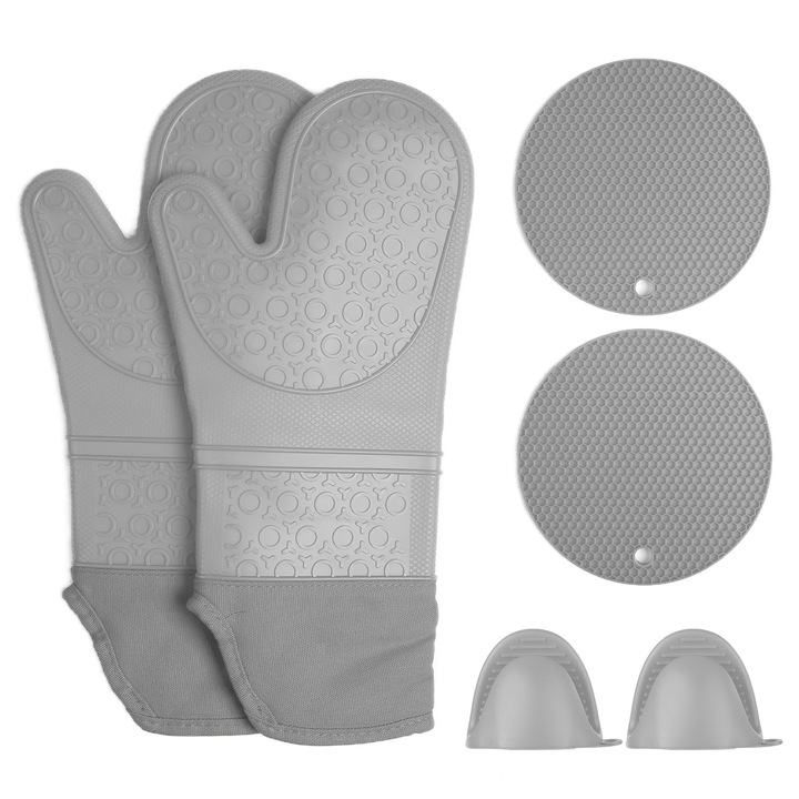 Konyhai kesztyű, Jormftte, 2 kesztyű, 2 csipesz, 2 alátét, szilikon, szürke