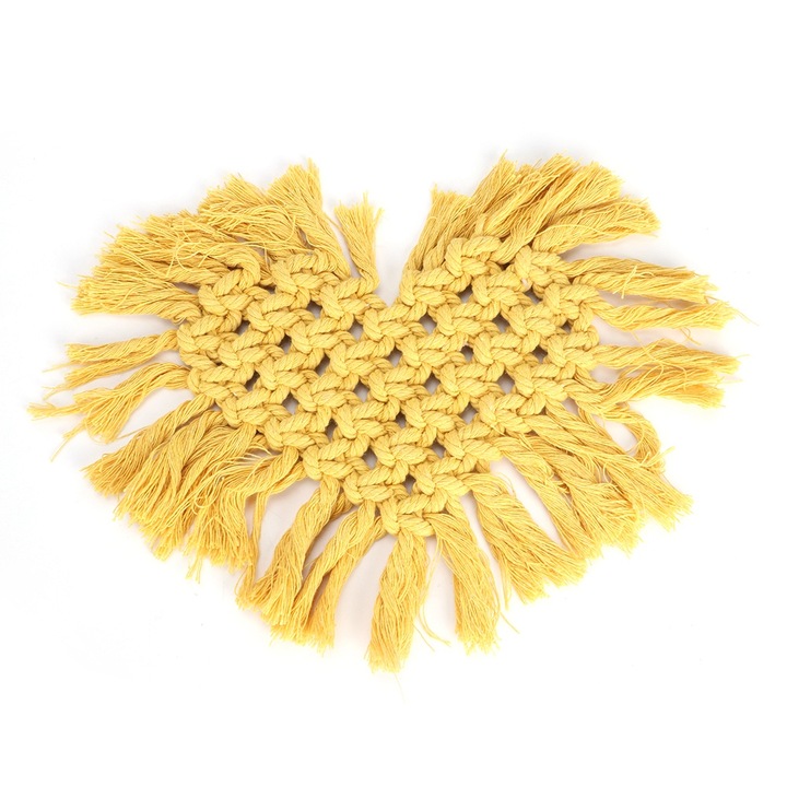 Pohártartó, Jormftte, pamut, szív alakú, sárga, 20x20cm