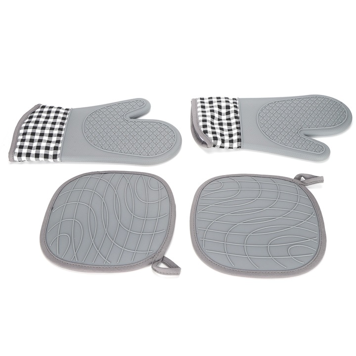 Jormftte konyhai kesztyűk, szigetelőbetéttel ellátott készlet, szilikon, hőálló, vízálló, szürke