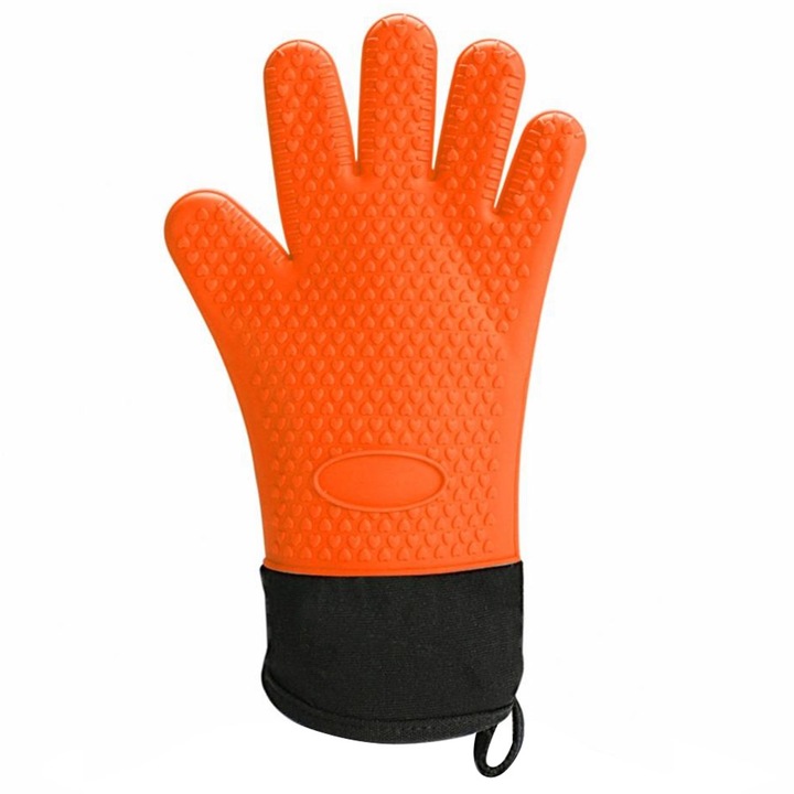 Jormftte konyhai kesztyűk, hőálló szilikon, hosszú kivitel, narancssárga, főzéshez és grillezéshez