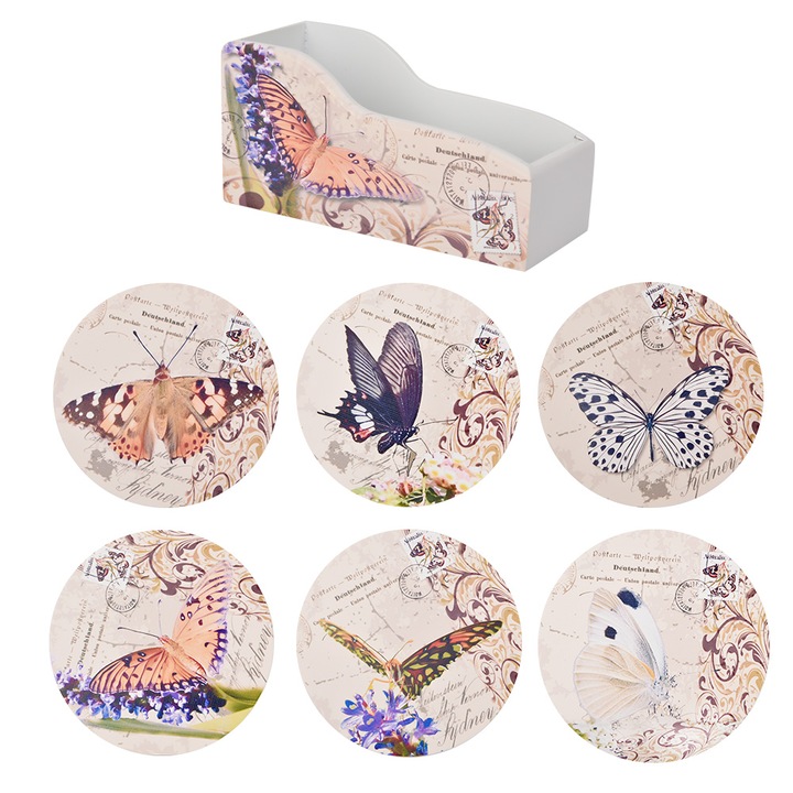 6 db fa poháralátét tárolódobozzal, Jormftte, klasszikus design, környezetbarát