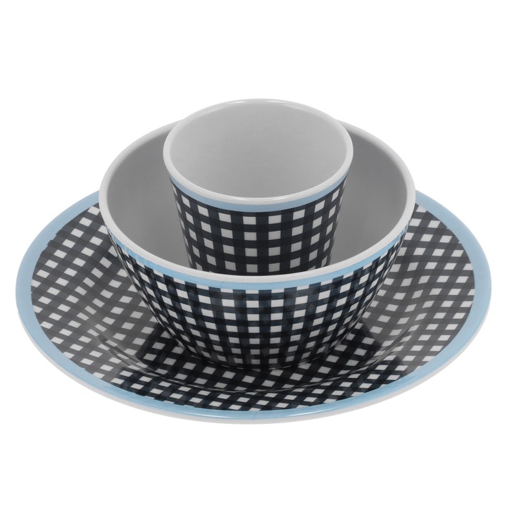 Salátástál szett, Jormftte, sötétkék kockás minta, 3 darabos