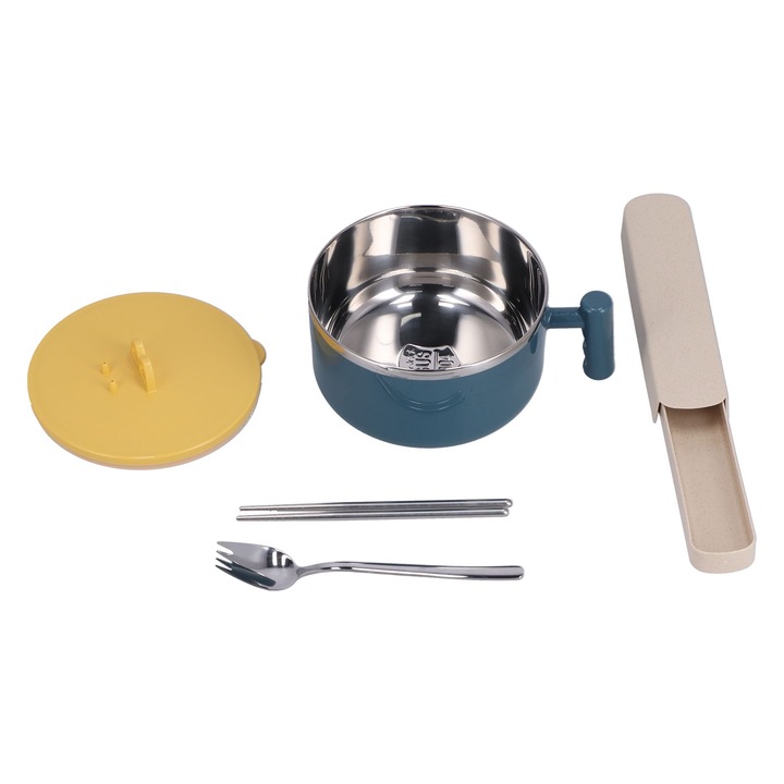 Jormftte rozsdamentes acél tál, nagy űrtartalmú, kétrétegű kialakítás, fedéllel, kék, tartozékokkal