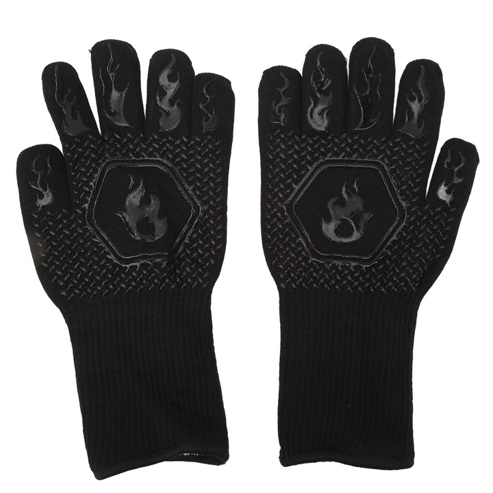 Grillkesztyű, Jormftte, szilikon, magas hőmérsékletnek ellenálló, nagy méret, fekete