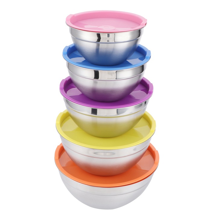 5 darabos rozsdamentes acél tálkészlet fedővel, Jormftte, különböző méretekben, konyhai használatra, vízálló