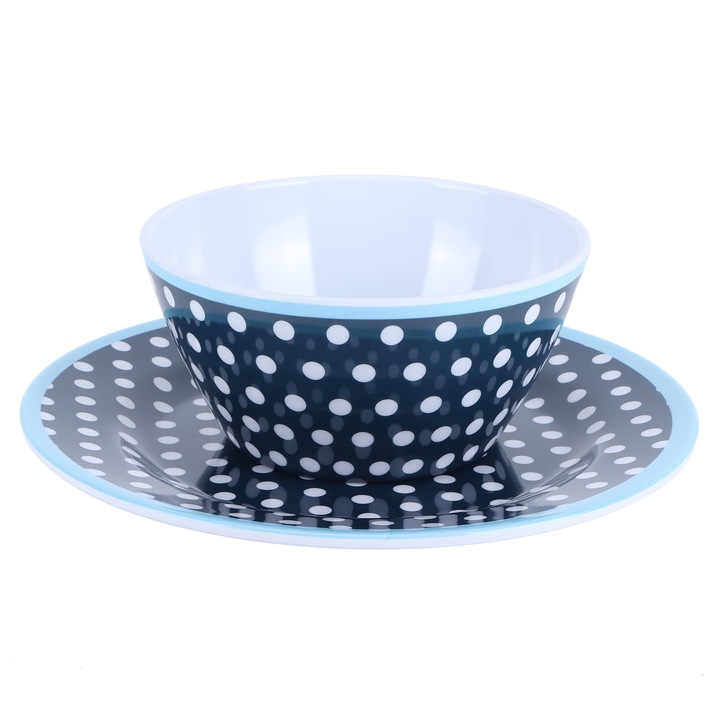 Tál csészealjjal, Jormftte, melamin, 14.6cm/22.5cm, kék/fehér