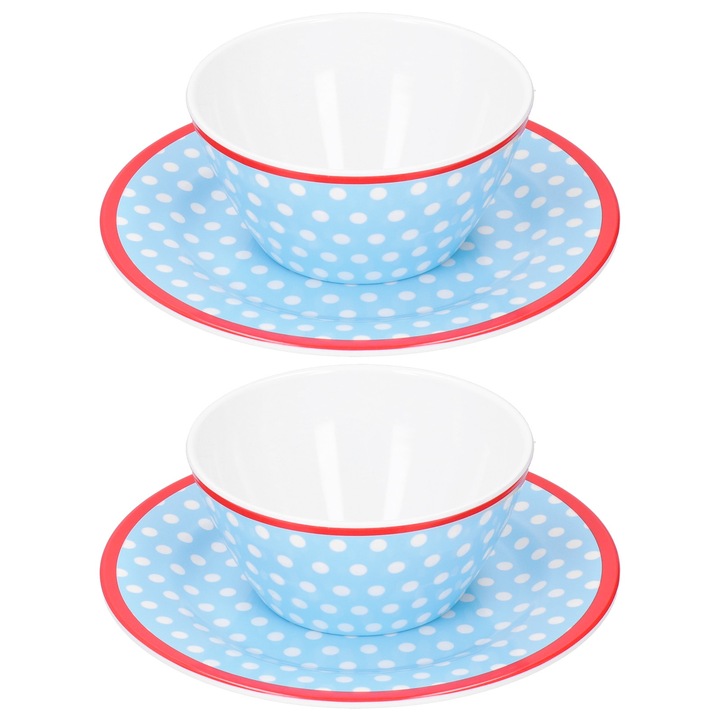 Jormftte 4 darabos tál és tányér szett, kék pöttyös, 14.6x22.5cm