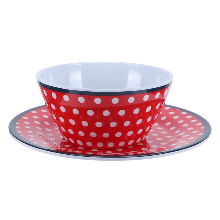 2 darab/szett gyümölcstál salátás tálkészlet, utánzat porcelán, étterembe, otthonra, piros pöttyös