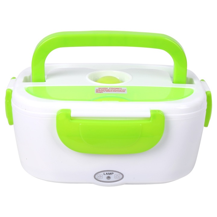 Jormftte elektromos ételdoboz, ételmelegítő, hordozható, zöld, 220V, kanállal