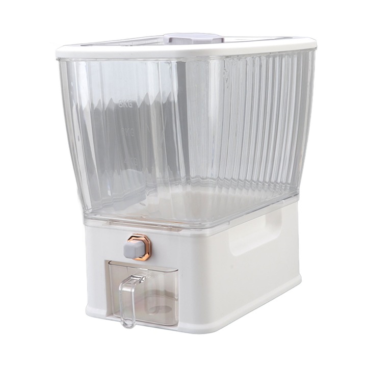 Jormftte élelmiszer tároló, 11kg, átlátszó rizsadagoló, nagy kapacitású, fehér
