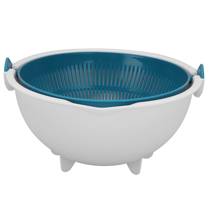 Levehető műanyag mosogatókosár dupla rétegű lefolyókosár gyümölcsök és zöldségek tisztításához