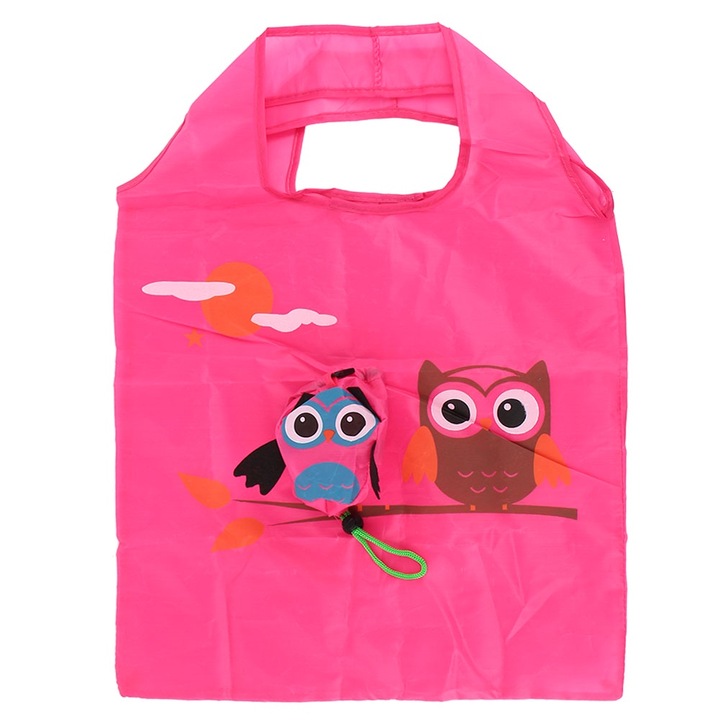 Jormftte Környezetbarát összecsukható bevásárlótáska, Újrahasználható, rózsaszín, aranyos, mintás, poliészter