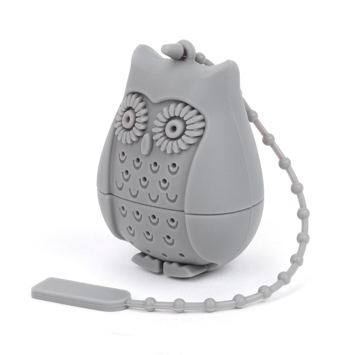 Szilikon teafőző, Jormftte, bagoly alakú, extrém hőmérsékletnek ellenálló, szürke, 5cmx2cmx3cm