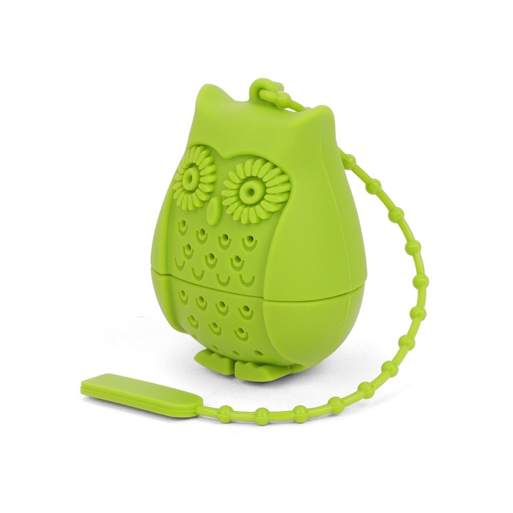 Szilikon teatojás, Jormftte, bagoly alakú, extrém hőmérsékletnek ellenálló, 5cmx2cmx3cm, zöld