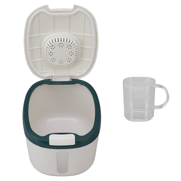 Jormftte élelmiszertároló doboz, 15kg, légmentesen záródó, átlátszó ablakkal, zöld